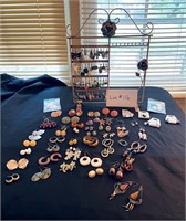 Costume Jewelry Earring Lot + Stand (94)