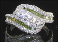 Beautiful Green Diamond Baguette Wave Ring
