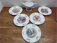 Tea Pot + 5 Royal Doulton Christmas Plates