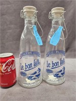 2 Le bon Lait Milk Bottles.  Made in China.   By