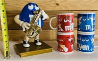 Vintage M&M Saxophone Candy Dispenser & Mugs