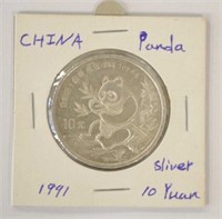 Chinese 1991 10 Yuan silver coin