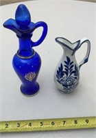 Blue Avon Bottle, Floral Blue White Small Vase