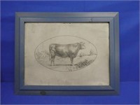 1800's England Steer Etched On Tin 19.5" X 15.5"
