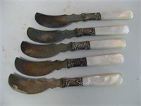 5.5" Sterling Silver Mother Of Pearl Cheese Knives