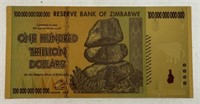 2008 $100,000,000,000,000 ZIMBABWE 24KT GOLD NOTE