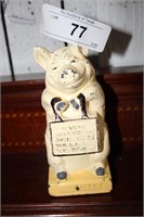 ANTIQUE CAST IRON THRIFTY PIG COIN BANK