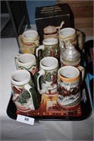 11PC COLLECTION OF BEER STINES AND TRAYS