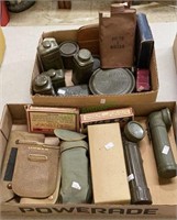 Two box lot of WWII military items - flashlights,