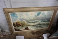 Seascape oil painting in wood frame
