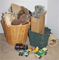 Selection of Stuffed Toys in Wicker Basket
