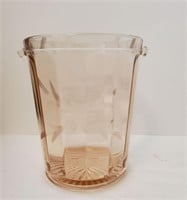 PINK DEPRESSION ETCHED GLASS ICE BUCKET