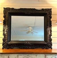 HUGE BLACK CARVED BEVELED MIRROR