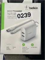 BELKIN DUAL WALL CHARGER RETAIL $30