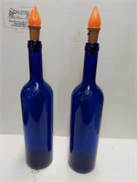 Cobalt Blue Glass Bottles with Lights