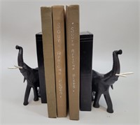 Ebony Elephant Bookends w/3 African Books