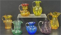 Colored Crackle Art Glass Creamers Lot Collection
