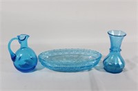 Lot of 3 Blue Glass Pieces