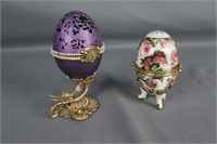 Faberge Decorated Footed Egg Trinket Boxes
