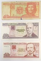 Lot of 3 Cuban Bank Notes
