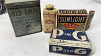 Old Chum Tobacco Foot Powder tin & sunlight soap l