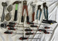 Various Phillips head, flathead, pliers, hammer