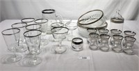 23 pcs. Silver-rimmed Glassware