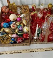 2 boxes of mostly glass Christmas ornaments