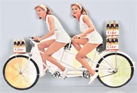 COCA COLA DIECUT ADVERTISING, TWINS ON BICYCLE