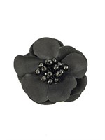 Black Fabric Flower Brooch
