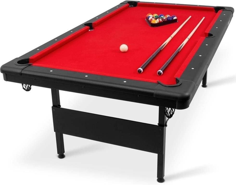 7 ft Billiards Table - Portable Pool Table, Red