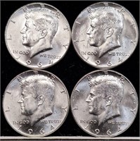 (4) 1964 Kennedy Silver Half Dollar Coins Uncircul