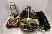 BOOK ENDS, COASTERS, CAMERA LENS & BRASS DISH