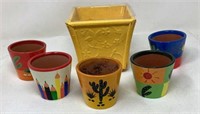 4) Little Handpainted Cactus Pots