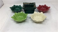 4) Leaf Dishes & Square Planter Don Jay Pottery