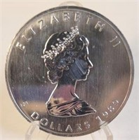 1989 Canadian $5 1 Oz. Fine Silver Coin Argent Pur