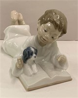 Nao Porcelain Boy And Dog Figurine