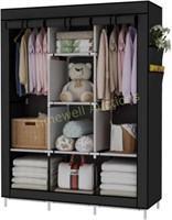 UDEAR Portable Wardrobe Closet w/ 6 Shelves  Black