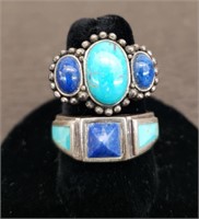 Pair of Marked 925 Sz 8 Rings w/ Turquoise (?) &