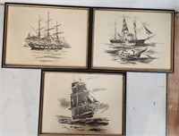 3 VTG Robert James Pailthorpe Ship Sketches