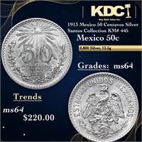 1913 Mexico 50 Centavos Silver Santos Collection K