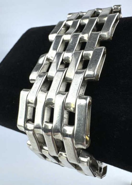 925 Silver Vintage Fence Link Bracelet, Taxco