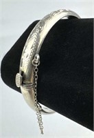 925 Silver Hinged Etched Bangle Bracelet