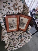 Pair of fantastic charcoal drawings. Signed only