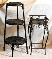 Pair of Plant Stands- Wicker Tiered & Metal
