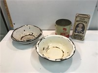 Enamel wash pans and collectibles