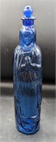 Vintage Blue Glass Virgin Mary Holy Water Bottle