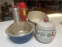 Large Crock Bowl, Cookie Jar, Baking Dish wLid