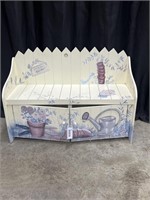 HAND PAINTED PICKET FENCH BENCH WITH STORAGE