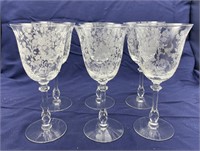 Set of 6 Tiffin “Rambling Rose” Etched Goblets